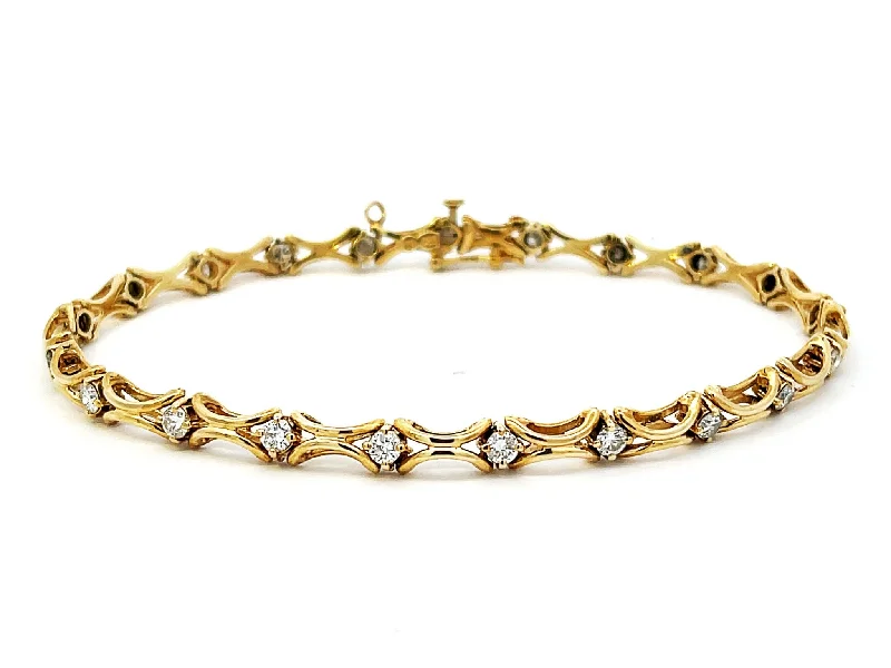 Classic Silver Bangle for Elegant Look-Diamond Link Bracelet in 14k Yellow Gold