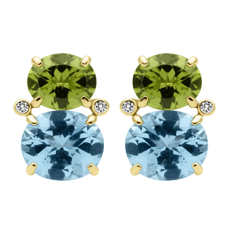 Unique Earrings for Special Occasions-Earrings - Blue Topaz, Peridot And Diamond