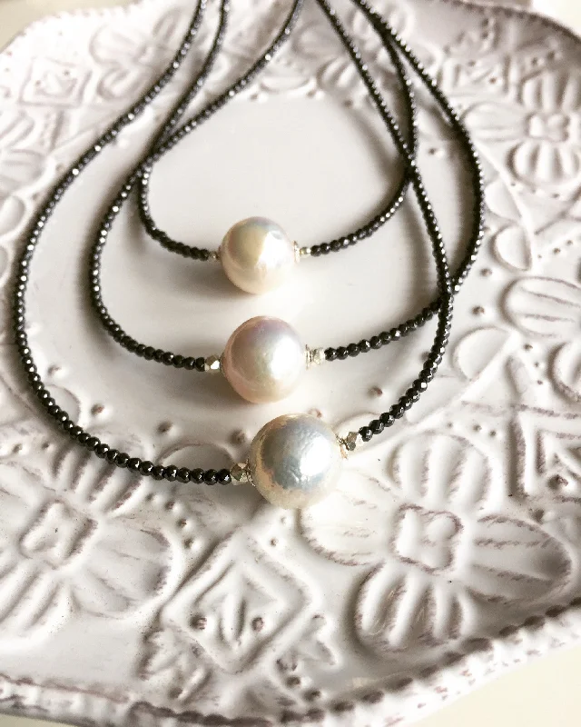 Boho Beaded Necklace for Summer-White Pearl With Hematite Or Blue Spinel Necklace