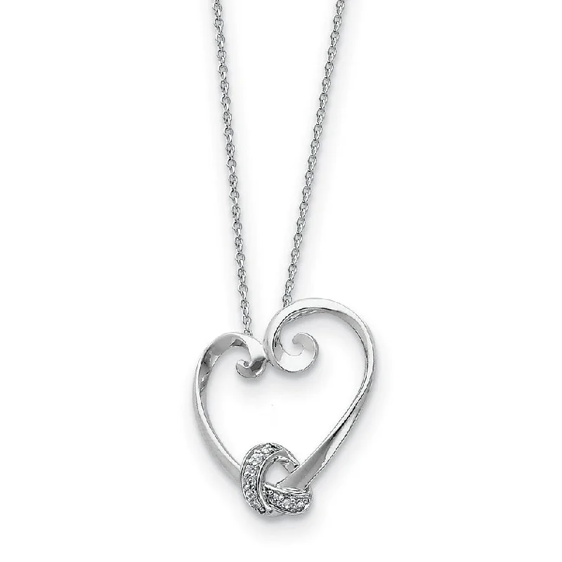 Simple Silver Necklace with Pendant-Rhodium Plated Sterling Silver & CZ Love Knots Heart Necklace, 18 Inch