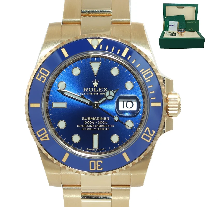 Luxury Swiss Watches for Men-PAPERS Rolex Sunburst Blue Ceramic 116618 18k Yellow Gold Watch Box