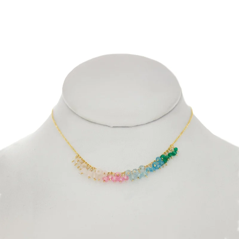 Stylish Necklace for Daily Wear-Sage Rose - Green Onyx, Apatite, Topaz, Pink CZ, Rose Quartz Necklace