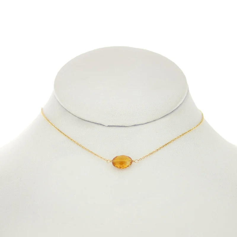 Crystal Bead Necklace for Casual Wear-Sandalwood - Oval Citrine Necklace