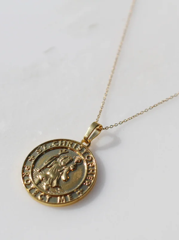 Elegant Necklace for Formal Wear-Saint Christopher Protect Me