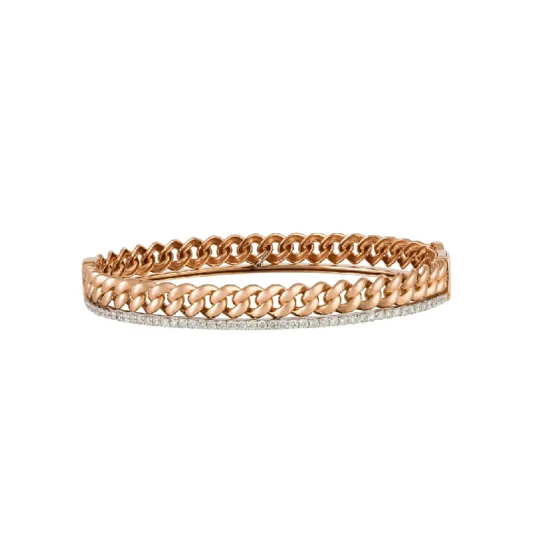 Chunky Bangles for Party Wear-Rose and White Gold Chain Bangle with Diamonds