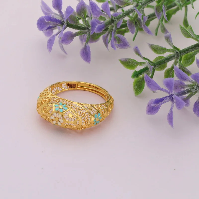 Luxury Gold Ring for Anniversary-Gold Oval Flower Design Ring 21KT - FKJRN21KM9673