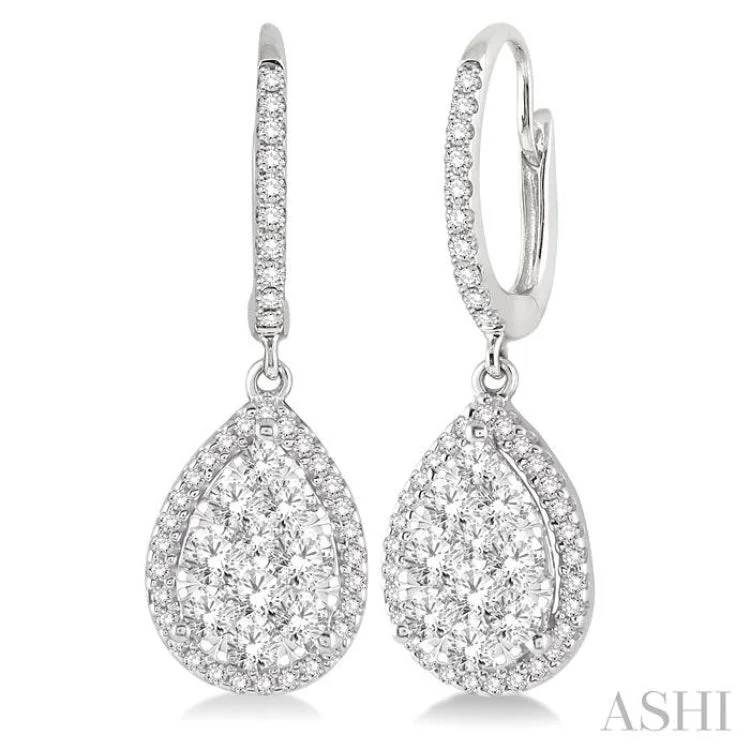 Stunning Earrings for Evening Events-1 Ctw Pear Shape Diamond Lovebright Earrings in 14K White Gold