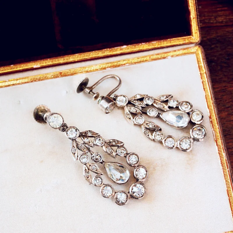 Diamond Drop Earrings-Gorgeous Georgian Style 1950's Paste Earrings