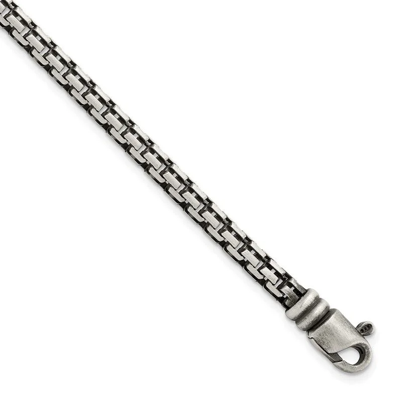 Leather Bracelet for Casual Wear-Sterling Silver Brushed Antiqued Bismarck Chain Bracelet