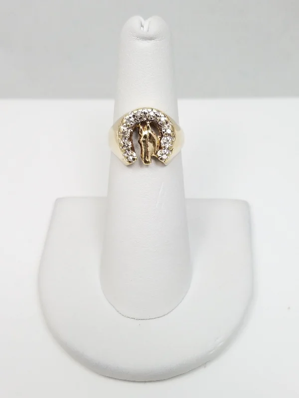 Large Ring with Gemstone for Fashion-10k Yellow Gold Diamond Horseshoe Ring