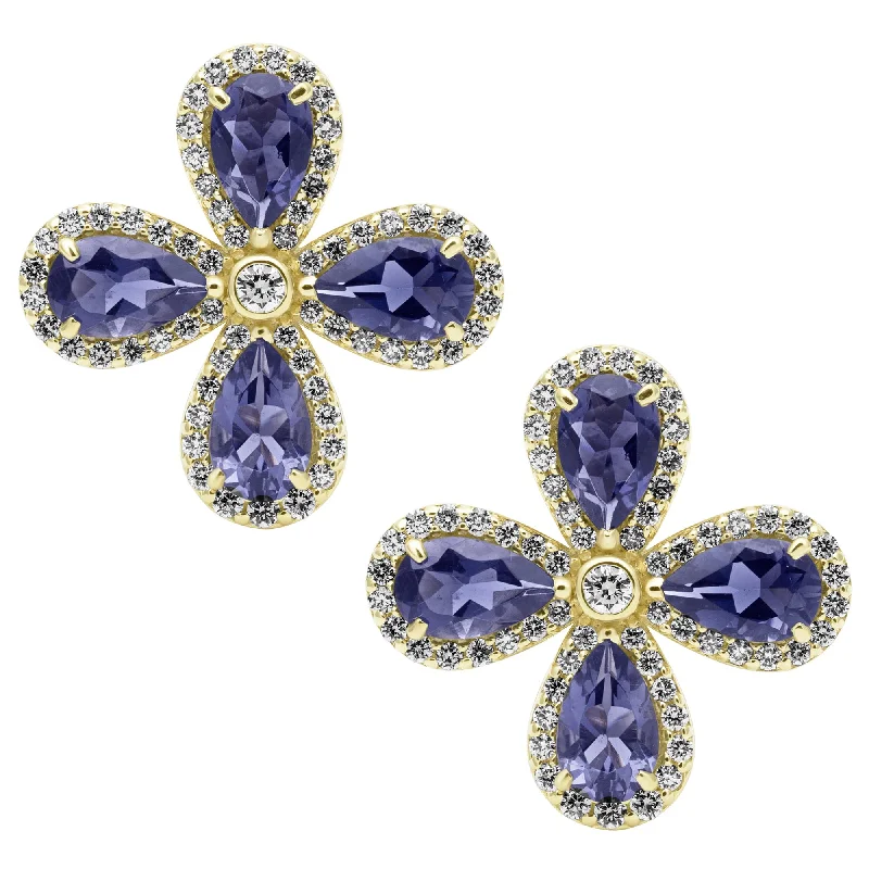 Everyday Earrings for Casual Wear-Earrings - Iolite And Diamond