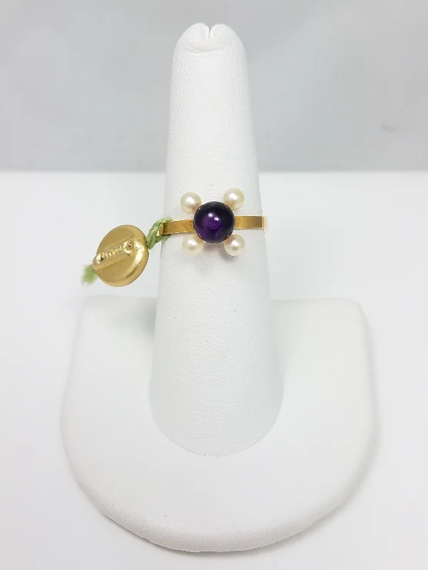 Custom Gold Wedding Ring for Women-1970s New Old Stock French Sobe 18k Yellow Gold Amethyst Ring