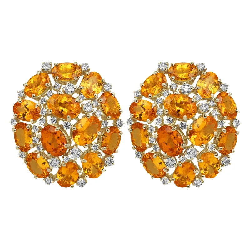 Silver Stud Earrings-Earrings - Orange Garnet And Diamond (2383B)