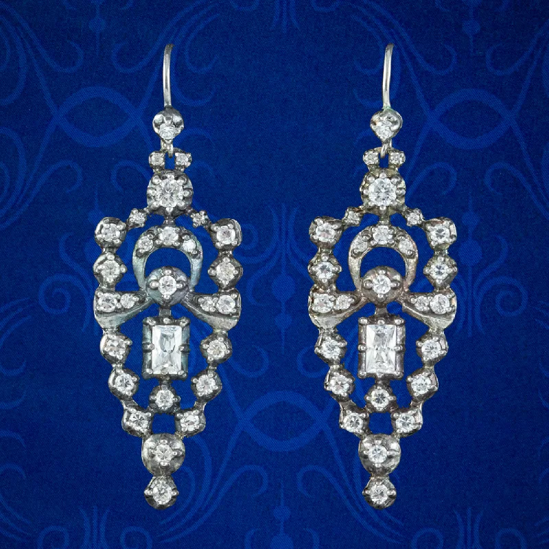 Dazzling Earrings for Night Parties-Edwardian Style CZ Earrings Sterling Silver