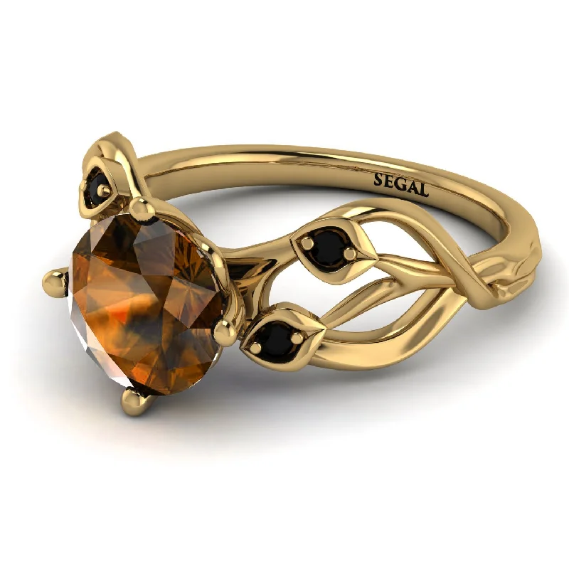 Wedding Band with Gemstones-Brown Diamond Blossom 14K Golden Nature Inspired Engagement Ring - Haley No. 1107