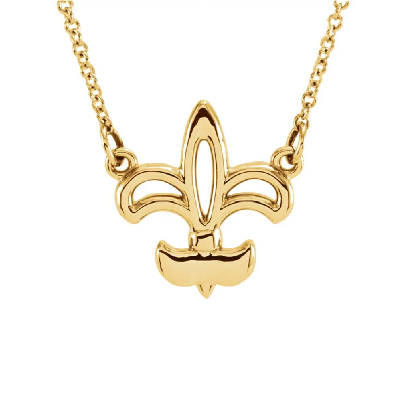 Rose Gold Chain Necklace for Style-Polished Fleur De Lis Necklace in 14k Yellow Gold, 16 Inch