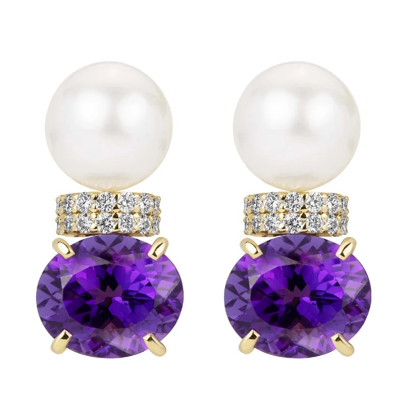 Unique Earrings for Every Day-Earrings - South Sea Pearl, Amethyst And Diamond