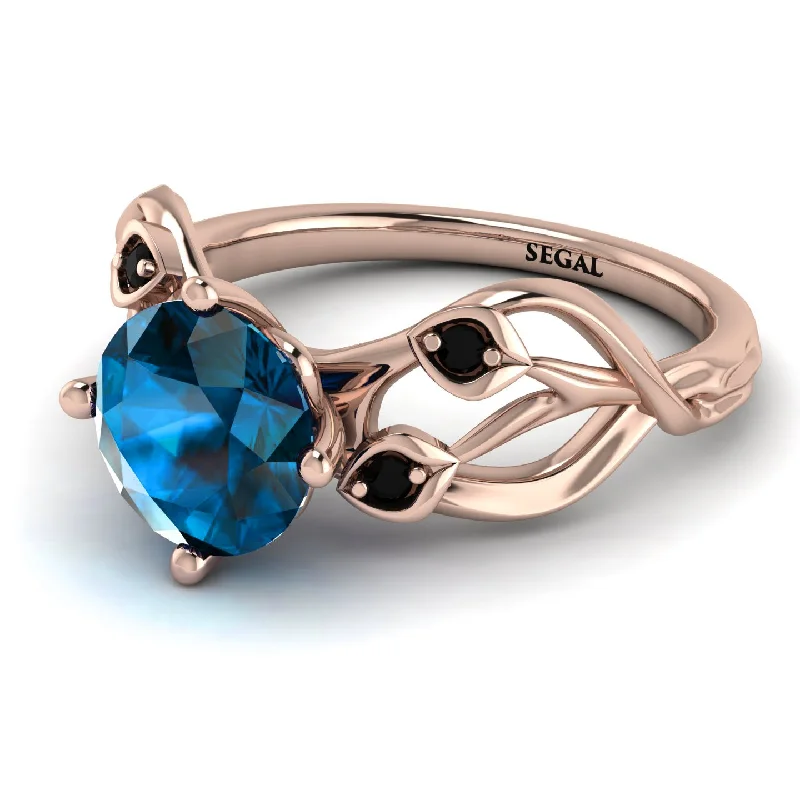 Simple Wedding Band for Women-Blue Topaz Blossom 14K Golden Nature Inspired Engagement Ring - Haley No. 508