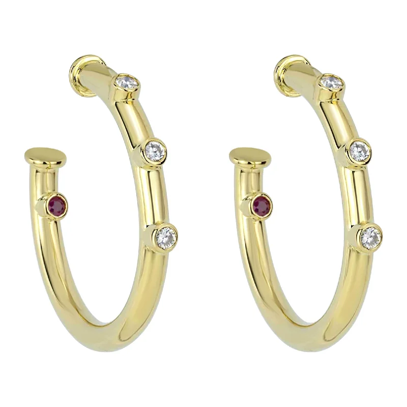 Minimalist Gold Earrings-Earrings - Diamond And Ruby