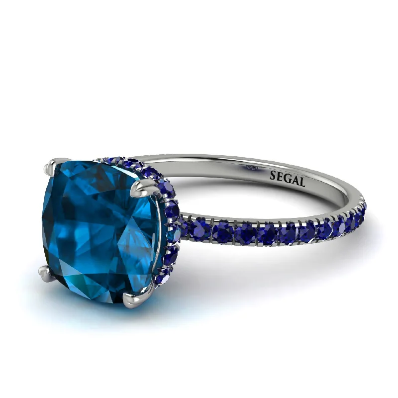 Gold Wedding Band with Diamonds-Cushion Hidden Blue Topaz Ring - Nova No. 515