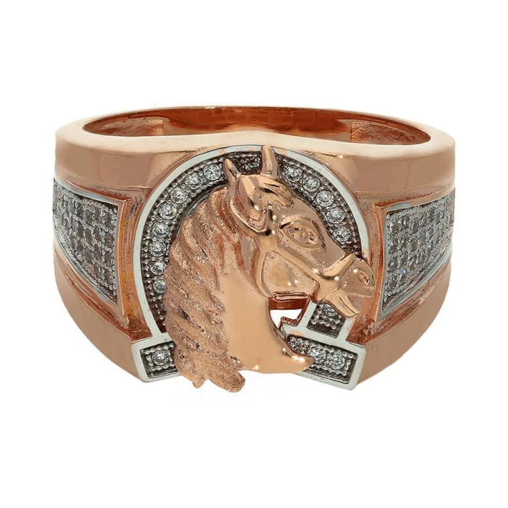 Simple Silver Band Ring for Men-Sterling Silver 925 Men's Rose Gold Plated Horse Shaped Ring - FKJRNSL2905