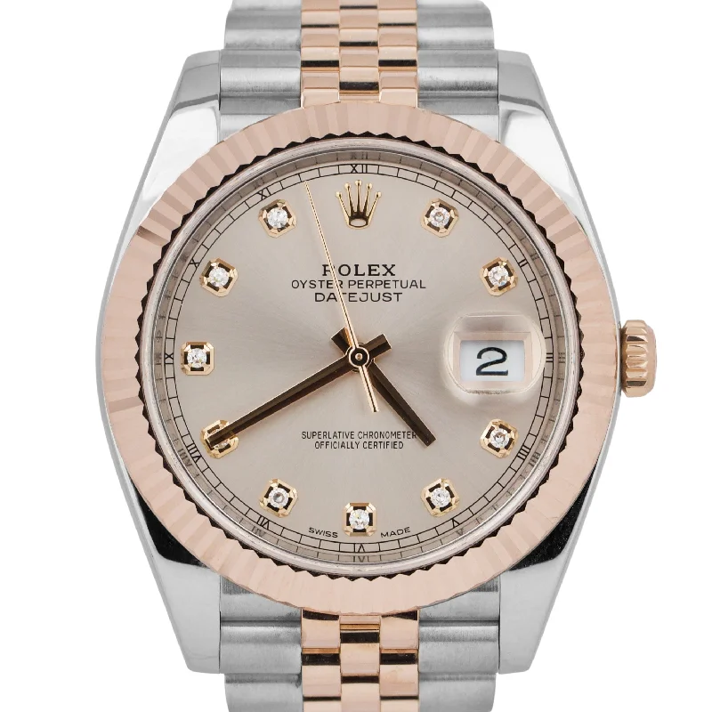 Fashion Watches with Oversized Faces-Rolex DateJust 41 SUNDUST DIAMOND 18K Rose Gold JUBILEE 126331 41mm Watch BOX