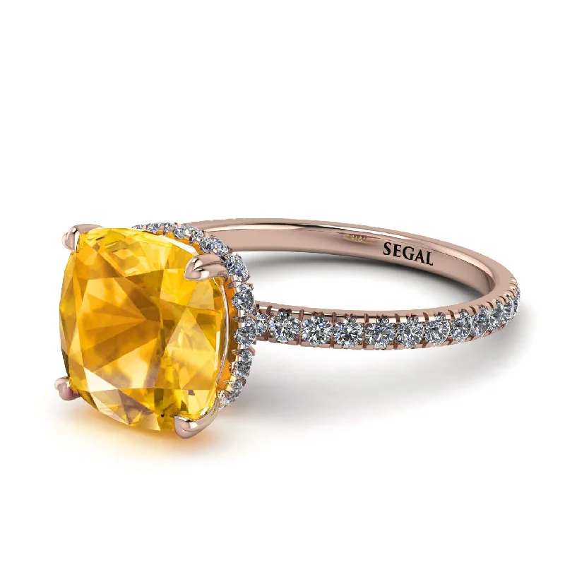 Beautiful Gemstone Engagement Ring-Cushion Hidden Yellow Diamond Ring - Nova No. 1002