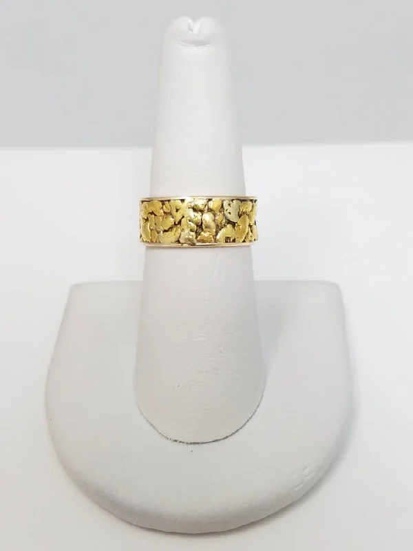 Luxury Gold Ring for Anniversary-Vintage 14k Yellow Gold Natural Gold Nugget Ring Band