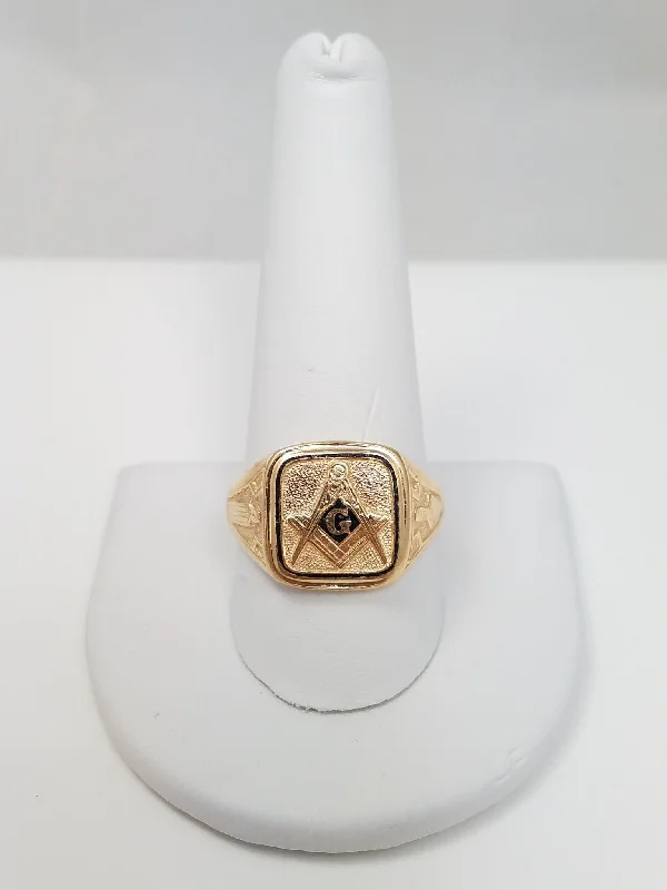 Designer Gold Ring for Engagement-Vintage 14k Solid Gold Men's Masonic Ring