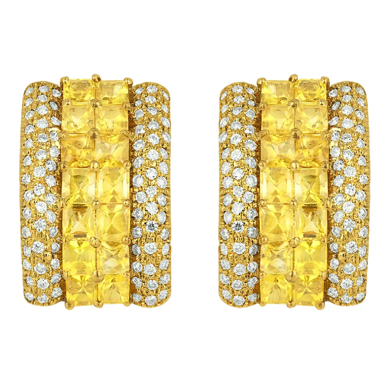 Gold Earrings for Evening Events-Earrings - Yellow Sapphire and Diamond