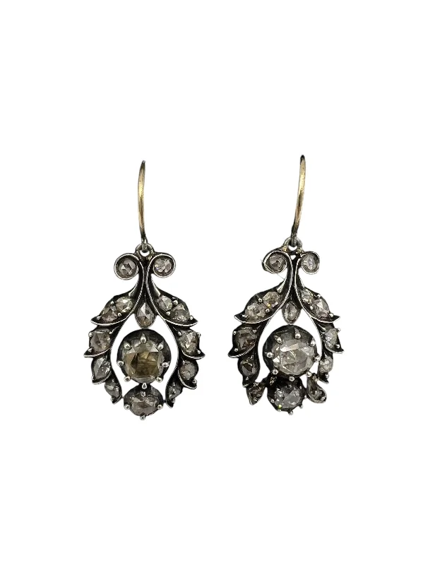 Statement Earrings for Bold Fashion-Georgian Rose Cut Diamond Drop Earrings Circa 1810