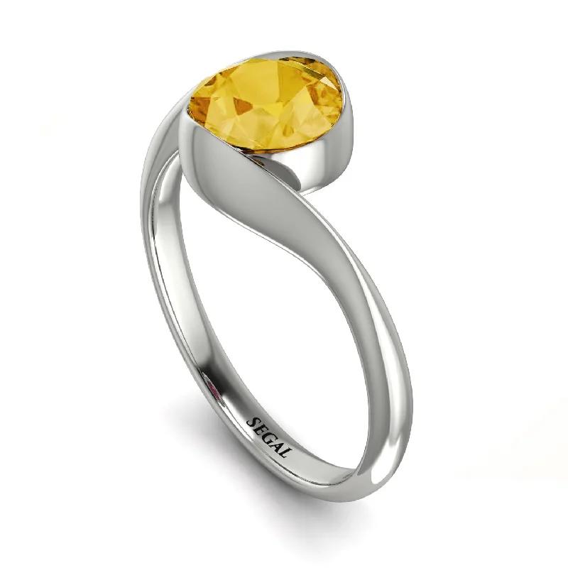 Simple Silver Ring for Everyday-Vintage Bezel Twist Citrine Ring - Everly No. 603