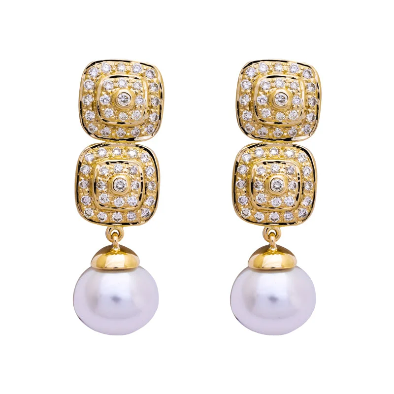 Sparkly Earrings for Bridesmaids-Earrings- South Sea Pearl and Diamond