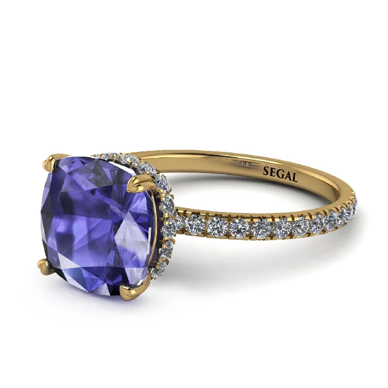 Custom Gold Wedding Ring for Women-Cushion Hidden Tanzanite Ring - Nova No. 201