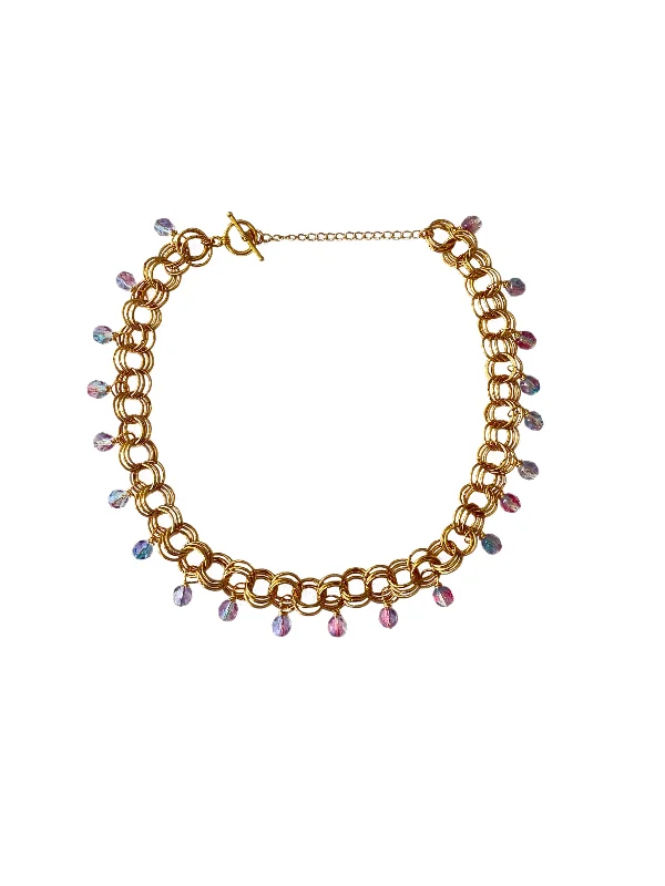 Colorful Stone Necklace for Summer-The Christina Choker in Pink-Blue