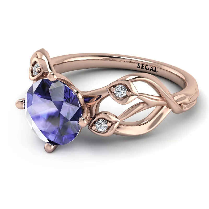 Vintage Style Ring for Women-Tanzanite Blossom 14K Golden Nature Inspired Engagement Ring - Haley No. 202