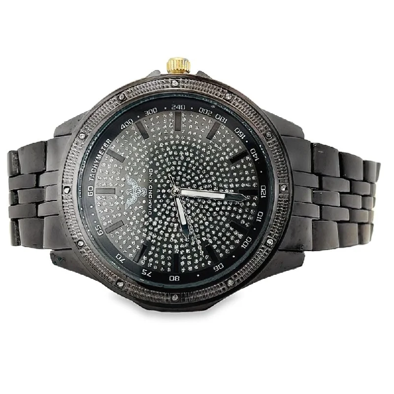 Classic Watches with Roman Numerals for Timeless Look-Black Diamond King Real .12cttw Watch