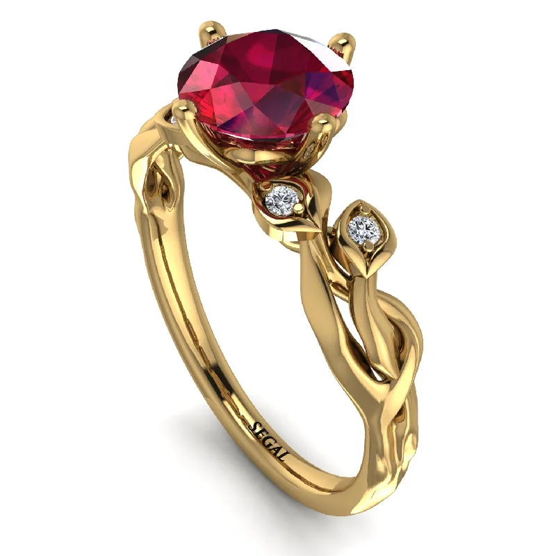 Sapphire Engagement Ring for Women-14K Gold Radiant Ruby Flower Harmony Ring - Autumn No. 10