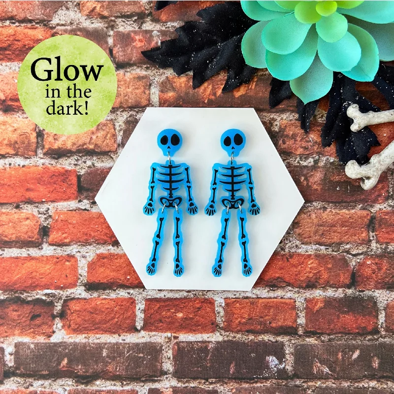 Diamond Drop Earrings-Blue Skeleton Dangle Earrings (Glow in the dark!)