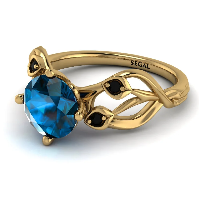 Bold Gemstone Ring for Statement Look-Blue Topaz Blossom 14K Golden Nature Inspired Engagement Ring - Haley No. 507