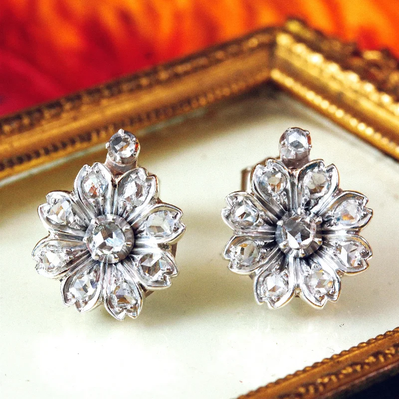 Creative Earrings for Trendy Looks-Breathtaking! Antique Floralette Diamond Stud Earrings