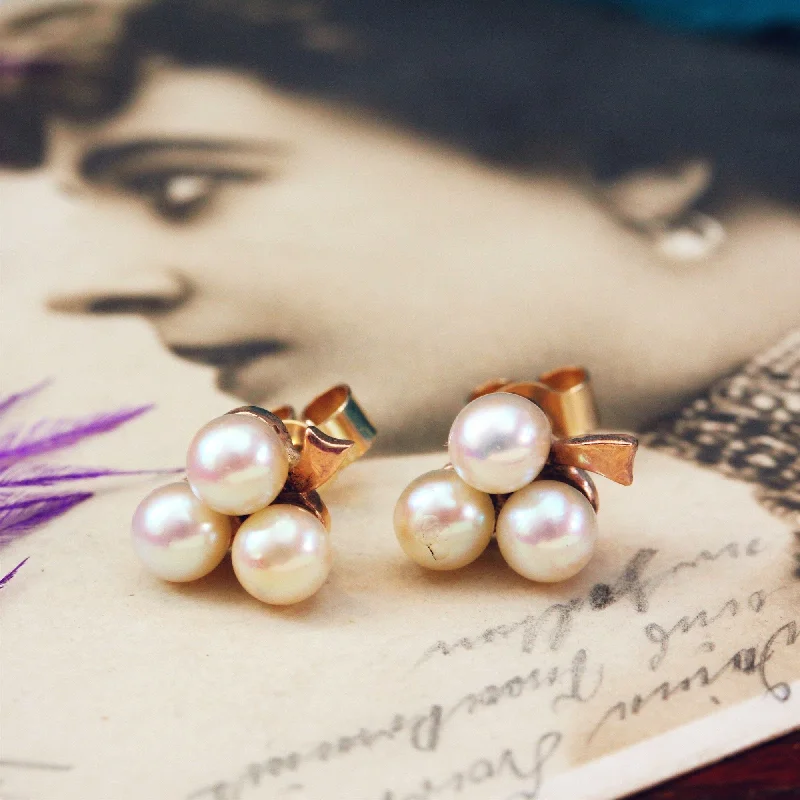 Fashionable Earrings for Teenagers-Vintage Date 1966 Cultured Saltwater Pearl Earrings