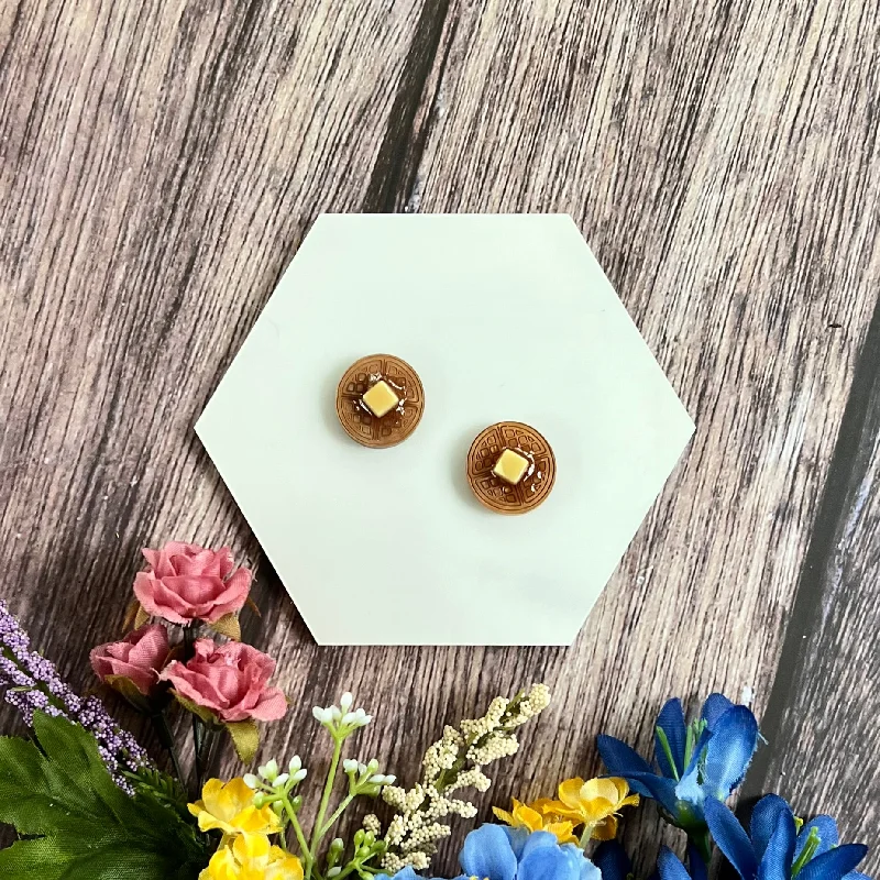 Timeless Gold Earrings for Women-Butter Waffle Stud Earrings