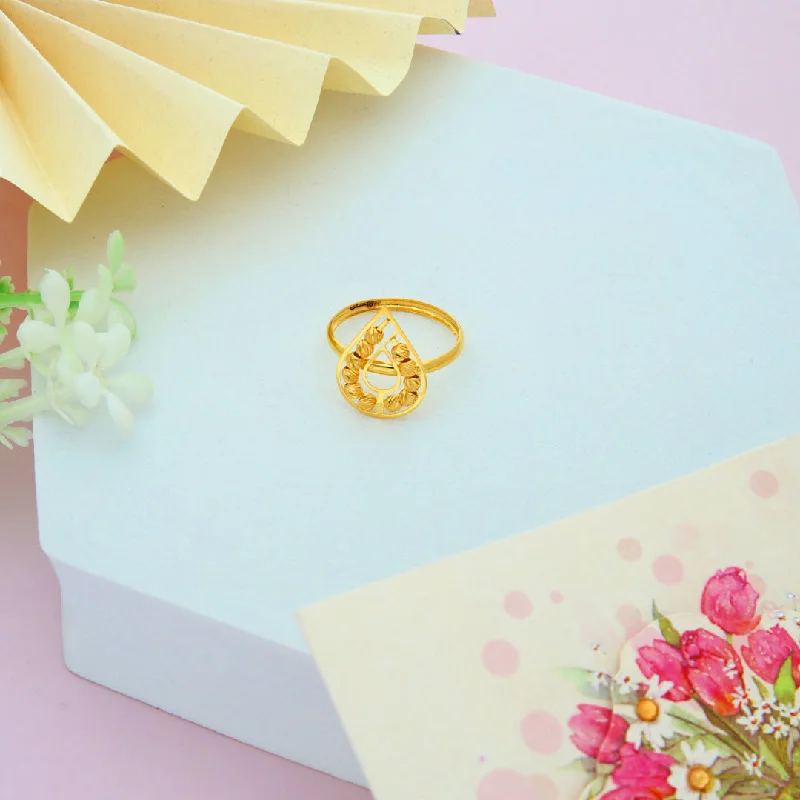 Custom Wedding Ring for Special Day-Gold Beaded Tear Drop Shaped Ring 21KT - FKJRN21KM9855