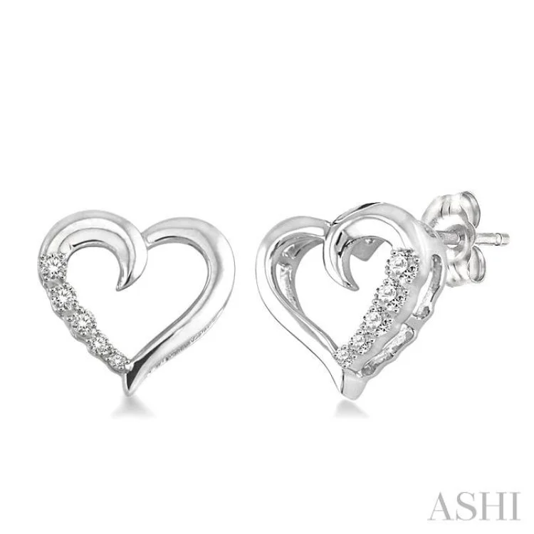 Chic Earrings for Stylish Women-1/20 Ctw Single Cut Diamond Heart Shape Diamond Journey Earrings in Sterling Silver