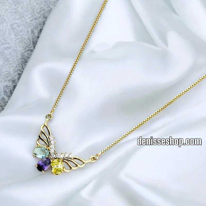 Fine Gold Necklace for Luxury Look-14K MULTICOLOR BUTTERFLY NECKLACE N224