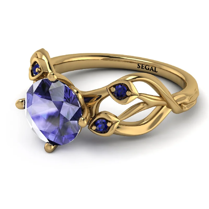 Chunky Gemstone Ring for Bold Style-Tanzanite Blossom 14K Golden Nature Inspired Engagement Ring - HaleyNo. 213