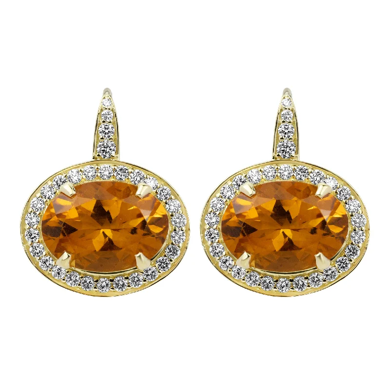 Large Statement Earrings-Earrings - Citrine And Diamond