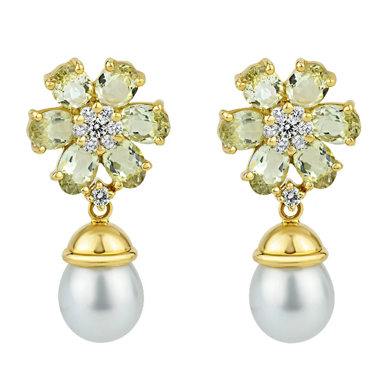 Luxury Gold Earrings for Women-Earrings- Beryl, S.S. Pearl And Diamond