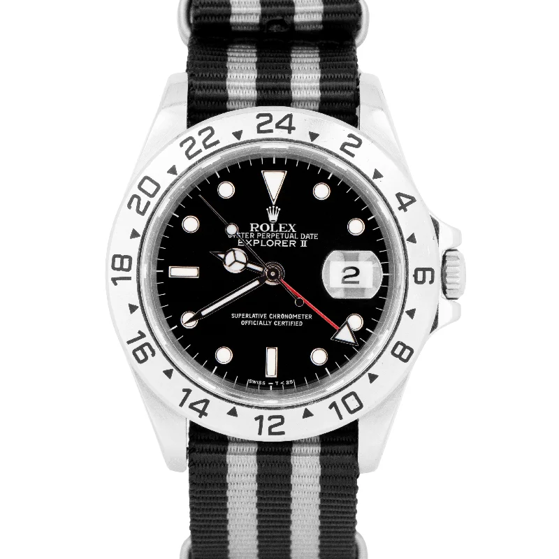 Customizable Watches for Special Gifts-Rolex Explorer II Black Stainless Steel Nato Strap Automatic 40mm Watch 16570